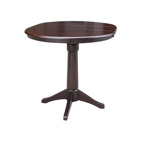 International Concepts Round 36 in Rd Top Pedestal Table, 12 in Leaf, 40.9 inH, Adjustable Height, Rich Mocha, 36 in W, Wood K15-36RXT-27B-6B-2 - main